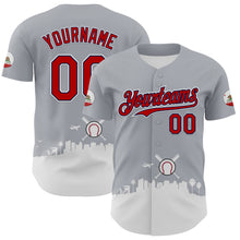 Загрузить изображение в средство просмотра галереи, Custom Gray Red Black Navy-White 3D Urban City Edition Sports Authentic Baseball Jersey