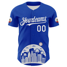 Загрузить изображение в средство просмотра галереи, Custom Thunder Blue White-Black 3D Urban City Edition Sports Authentic Baseball Jersey