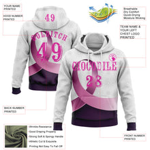 Load image into Gallery viewer, Custom White Deep Pink-Purple 3D Pink Ribbon Breast Cancer Awareness Women Health Care Support Sports Pullover Sweatshirt Hoodie