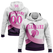 Load image into Gallery viewer, Custom White Deep Pink-Purple 3D Pink Ribbon Breast Cancer Awareness Women Health Care Support Sports Pullover Sweatshirt Hoodie
