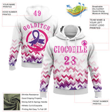 Load image into Gallery viewer, Custom White Deep Pink-Purple 3D Pink Ribbon Breast Cancer Awareness Women Health Care Support Sports Pullover Sweatshirt Hoodie