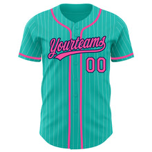 Загрузить изображение в средство просмотра галереи, Custom Aqua White Pinstripe Pink-Navy Authentic Baseball Jersey