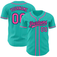 Загрузить изображение в средство просмотра галереи, Custom Aqua White Pinstripe Pink-Navy Authentic Baseball Jersey