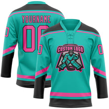 Загрузить изображение в средство просмотра галереи, Custom Aqua Pink-Black Hockey Lace Neck Jersey