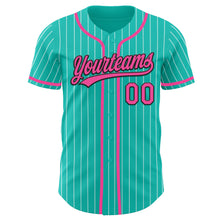 Загрузить изображение в средство просмотра галереи, Custom Aqua White Pinstripe Pink-Black Authentic Baseball Jersey