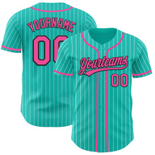 Загрузить изображение в средство просмотра галереи, Custom Aqua White Pinstripe Pink-Black Authentic Baseball Jersey