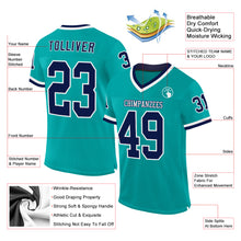 Laden Sie das Bild in den Galerie-Viewer, Custom Aqua Navy-White Mesh Authentic Throwback Football Jersey
