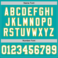 Load image into Gallery viewer, Custom Aqua White-Gold Mesh Authentic Throwback Football Jersey