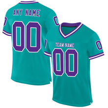 Load image into Gallery viewer, Custom Aqua Purple-White Mesh Authentic Throwback Football Jersey