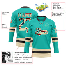 Загрузить изображение в средство просмотра галереи, Custom Aqua Vintage USA Flag Cream-Black Hockey Lace Neck Jersey