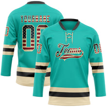 Загрузить изображение в средство просмотра галереи, Custom Aqua Vintage USA Flag Cream-Black Hockey Lace Neck Jersey