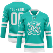 Загрузить изображение в средство просмотра галереи, Custom Aqua White Hockey Lace Neck Jersey
