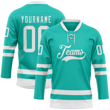 Загрузить изображение в средство просмотра галереи, Custom Aqua White Hockey Lace Neck Jersey