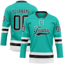 Загрузить изображение в средство просмотра галереи, Custom Aqua Black-White Hockey Lace Neck Jersey