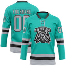 Загрузить изображение в средство просмотра галереи, Custom Aqua Gray-Black Hockey Lace Neck Jersey