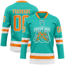 Загрузить изображение в средство просмотра галереи, Custom Aqua Bay Orange-White Hockey Lace Neck Jersey