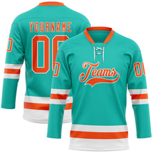 Загрузить изображение в средство просмотра галереи, Custom Aqua Orange-White Hockey Lace Neck Jersey