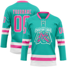 Загрузить изображение в средство просмотра галереи, Custom Aqua Pink-White Hockey Lace Neck Jersey