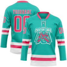 Charger l'image dans la galerie, Custom Aqua Neon Pink-White Hockey Lace Neck Jersey