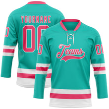 Charger l'image dans la galerie, Custom Aqua Neon Pink-White Hockey Lace Neck Jersey