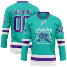 Charger l'image dans la galerie, Custom Aqua Purple-White Hockey Lace Neck Jersey