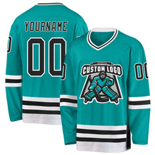 Charger l'image dans la galerie, Custom Aqua Black-White Hockey Jersey