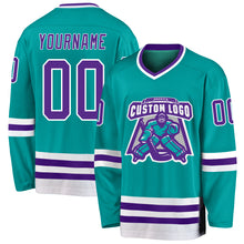 Загрузить изображение в средство просмотра галереи, Custom Aqua Purple-White Hockey Jersey
