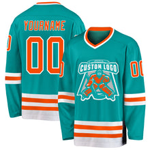 Загрузить изображение в средство просмотра галереи, Custom Aqua Orange-White Hockey Jersey