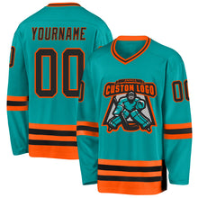 Загрузить изображение в средство просмотра галереи, Custom Aqua Black-Orange Hockey Jersey