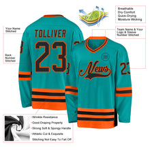 Загрузить изображение в средство просмотра галереи, Custom Aqua Black-Orange Hockey Jersey