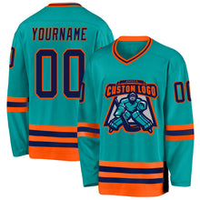 Загрузить изображение в средство просмотра галереи, Custom Aqua Navy-Orange Hockey Jersey