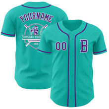 Laden Sie das Bild in den Galerie-Viewer, Custom Aqua Purple-White Authentic Baseball Jersey