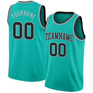 Custom Aqua Black-Gray Authentic Basketball Jersey