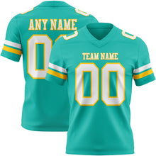 Load image into Gallery viewer, Custom Aqua White-Yellow Authentic Football Jersey