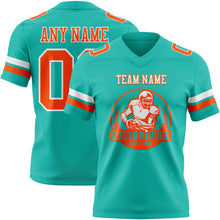 Load image into Gallery viewer, Custom Aqua Orange-White Authentic Football Jersey