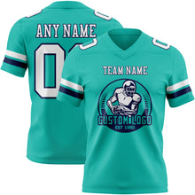 Load image into Gallery viewer, Custom Aqua White-Navy Authentic Football Jersey