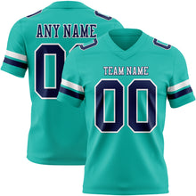 Load image into Gallery viewer, Custom Aqua Navy-White Authentic Football Jersey