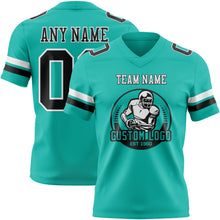 Charger l'image dans la galerie, Custom Aqua Black-White Authentic Football Jersey
