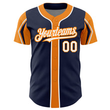 Загрузить изображение в средство просмотра галереи, Custom Navy White-Bay Orange 3 Colors Arm Shapes Authentic Baseball Jersey
