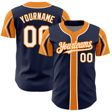 Загрузить изображение в средство просмотра галереи, Custom Navy White-Bay Orange 3 Colors Arm Shapes Authentic Baseball Jersey