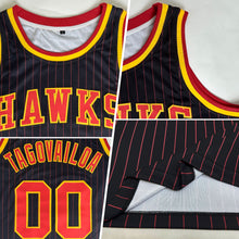 Load image into Gallery viewer, Custom Black Red Pinstripe Red-Gold Authentic Basketball Jersey
