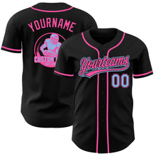 Load image into Gallery viewer, Custom Black Light Blue-Pink Authentic Baseball Jersey