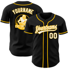 Load image into Gallery viewer, Custom Black White-Gold Authentic Baseball Jersey