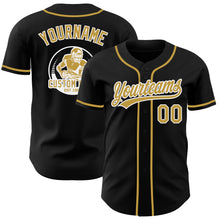 Load image into Gallery viewer, Custom Black Old Gold-White Authentic Baseball Jersey