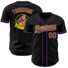 Load image into Gallery viewer, Custom Black Purple-Gold Authentic Baseball Jersey