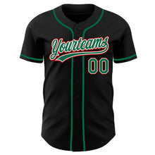 Load image into Gallery viewer, Custom Black Kelly Green White-Red Authentic Baseball Jersey