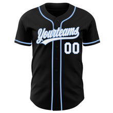 Laden Sie das Bild in den Galerie-Viewer, Custom Black White-Light Blue Authentic Baseball Jersey