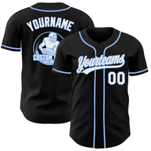 Laden Sie das Bild in den Galerie-Viewer, Custom Black White-Light Blue Authentic Baseball Jersey