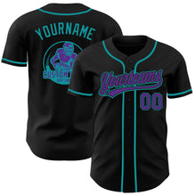 Laden Sie das Bild in den Galerie-Viewer, Custom Black Purple-Teal Authentic Baseball Jersey