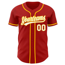 Load image into Gallery viewer, Custom Red White-Yellow Authentic Baseball Jersey